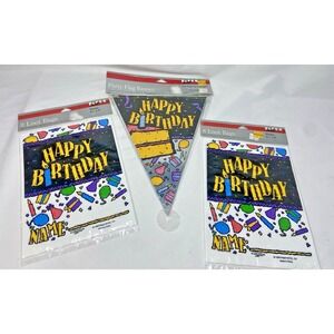 90s Paper Art Retro Birthday 12 Ft Party Banner And 16 Loot Bags Silver 1993 NOS